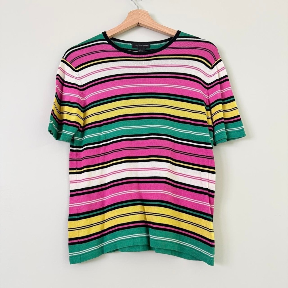 Cable & Gauge, Women's Large, 100% Silk Colorful Striped Knit Top